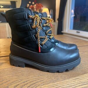 Women's Sorel Black Lennox Leather Waterproof Lace Up Outdoor Duck Boots‎ Size 9